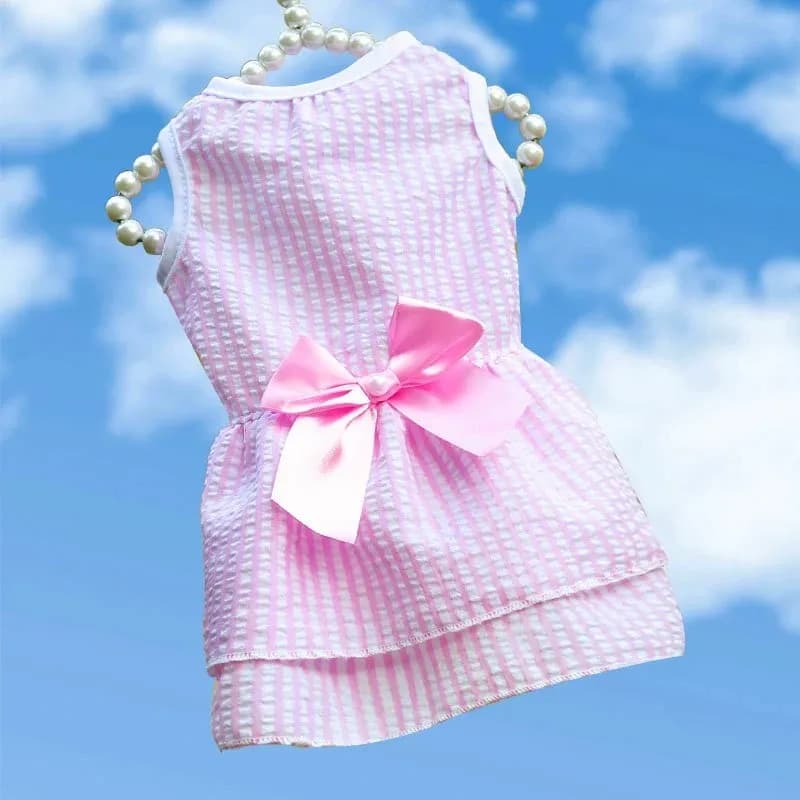 Vertical striped pink dress
