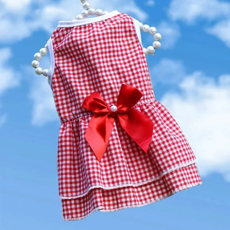 Little red check bow dress