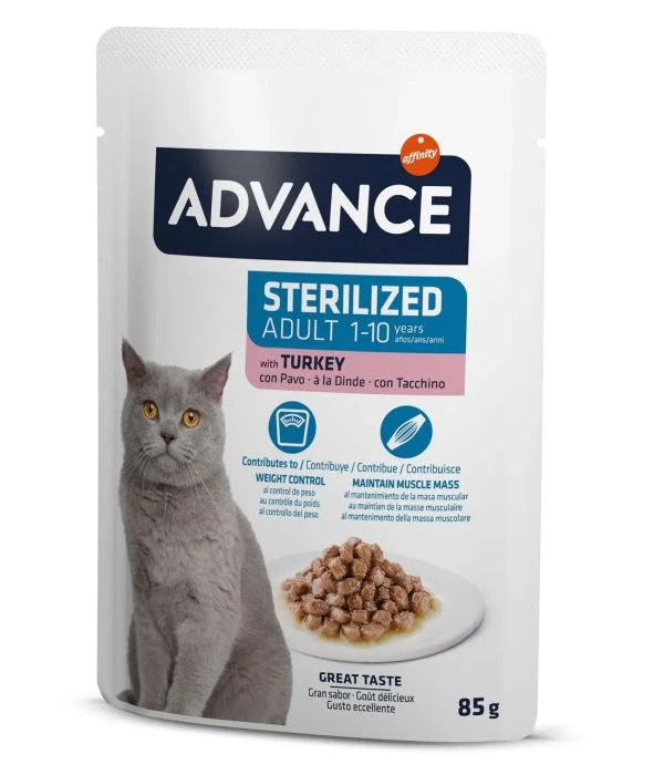 Advance bocaditos en salsa con pavo 85 gr.gatos esterilizdos