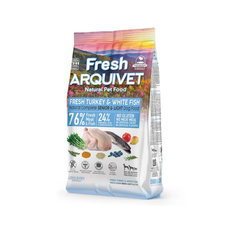 Arquivet fresh senior light pavo & white fish 10 kg.