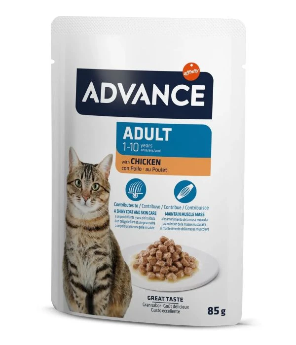 Advance bocaditos en salsa con pollo 85 gr.gatos adultos