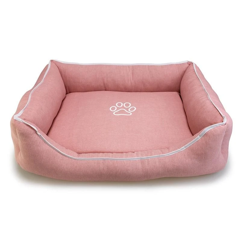 Cama cuadrada rosa con huella y ribete 55x46x17cm
