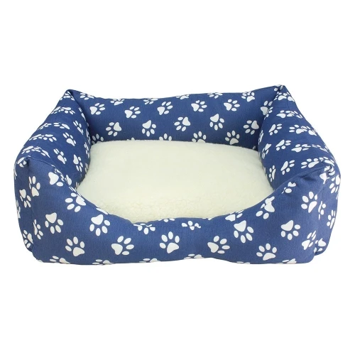 Cama cuadrada huellas azules 70x60x20cm.