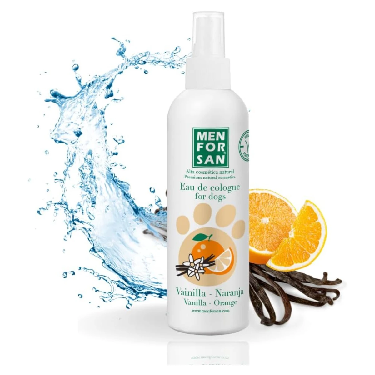 Menforsan agua de colonia vainilla/naranja perros 125ml.