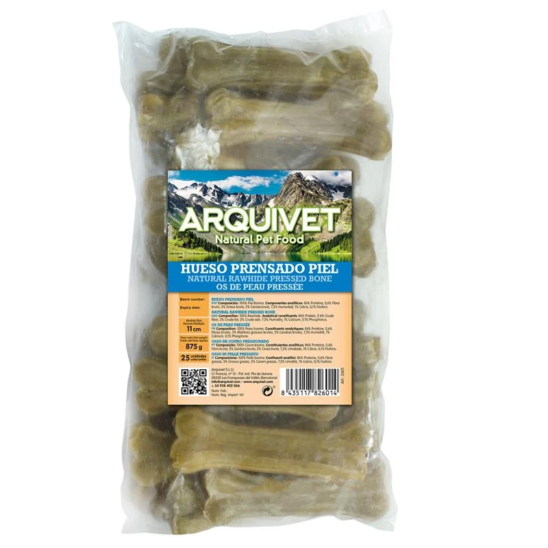 Hueso prensado piel 11cm. bolsa 25 uds.