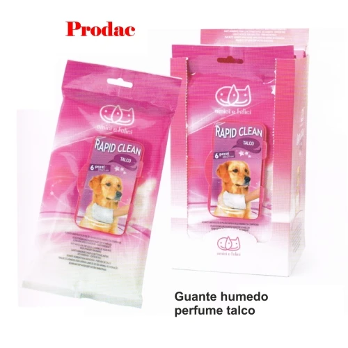 Guante humedo para mascotas.6 und.talco
