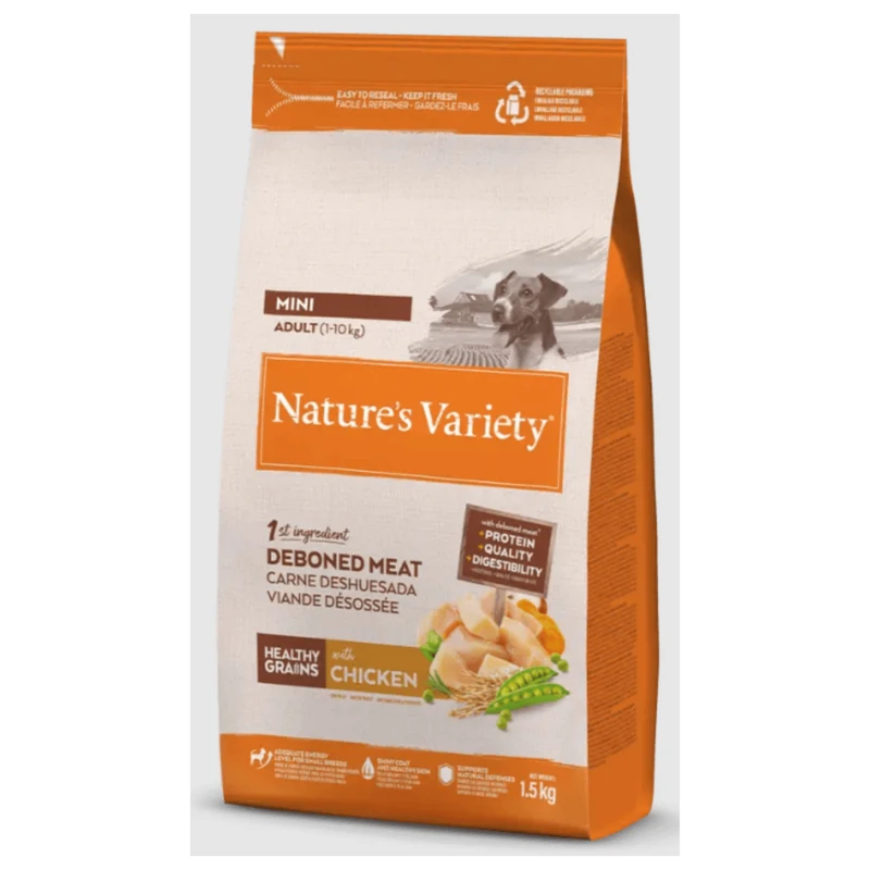 Natures variety healthy grain adult mini pollo 1,5 kg.